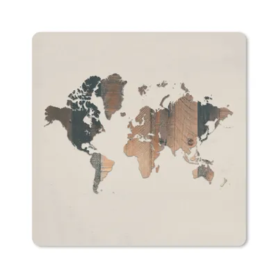Produktbild von MuchoWow® Mauspad Mousepad Weltkarte - Braun - Holz 30x30 cm - Mousepads - Maus Mat - Pad - Mausunterlage - Gaming