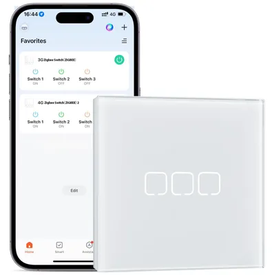 3-fach Smart Touch Lichtschalter, Zigbee, 86x86 mm, weiß