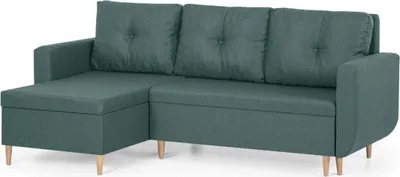 A teal sectional sofa with storage and a chaise lounge.