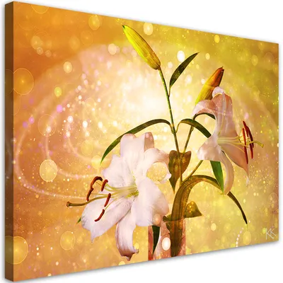 Produktbild von Leinwandbild Lilie auf gelbem Hintergrund 60x40 Feeby Gelb bild für die wand bereit zum aufhängen
