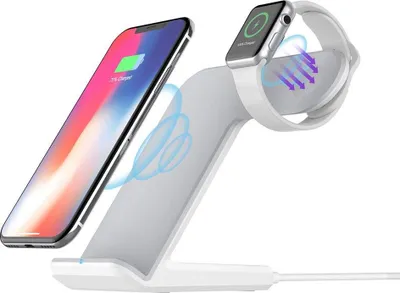 Produktbild von 2 in 1 Wireless Charging für Apple Watch Qi Fast Charger Dock Stand Phone White