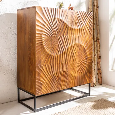 Produktbild von Massives Highboard SCORPION 120cm braun Mangoholz Sideboard Kommode Anrichte Hochschrank 3D