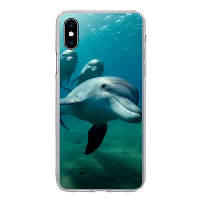 Produktbild von MuchoWow® Handyhülle Schutzhülle Hülle für iPhone Xs Wasser - Delphin - Blau Silikon Softcase Handy Hülle - Handytasche