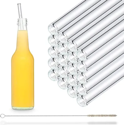 Produktbild von HALM Glasstrohhalme Wiederverwendbar Trinkhalm - 20 Stück gerade 27 cm lang + plastikfreie Reinigungsbürste - Spülmaschinenfest - Nachhaltig