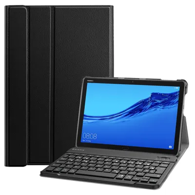 Produktbild von Fintie Tastatur Hülle für Huawei MediaPad M5 Lite 10.1 Zoll - Ultradünn Schutzhülle Keyboard Case mit magnetisch Abnehmbarer Bluetooth Tastatur mit QWERTZ Layout, Nicht für Huawei MediaPad M5, Schwarz