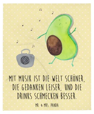 Produktbild von Mr. & Mrs. Panda Tagesdecke Avocado Tanzen - Gelb Pastell - Geschenk, Plaid, Gute Laune, Kuscheldecke, Gesund, Musik, Bettdecke, Sofaüberwurf, Singen, Urlaub, Decke