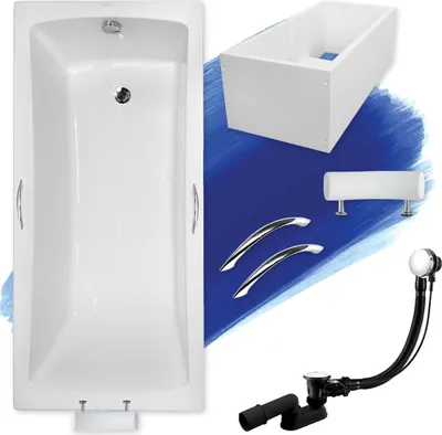 Produktbild von BADLAND Badewanne Rechteck Optima Premium 170x70 mit Ablaufgarnitur, Kopfstütze, Handgriffen, Füßen und Wannenträger GRATIS