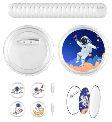 20 DIY-Ansteckbuttons, Acryl, transparent, 60 mm, zum Selbstgestalten