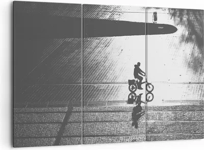 Produktbild von Bild auf Leinwand - Leinwandbild - 3 Teile - Schwarzweiß Radfahrer Einsamkeit - 105x70cm - Wand Bild - Wanddeko - Wandbilder - Leinwanddruck - Bilder - Wanddekoration - Leinwand bilder - CE105x70-4479