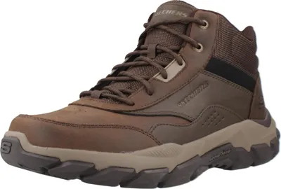 A single brown Skechers boot is shown against a white background.