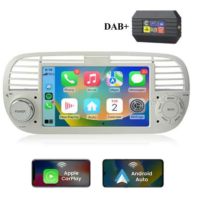 Immagine prodotto di Autoradio 2+64 GB da 7" con CarPlay e Android 15 per Fiat 500 (2007-2015): navigatore GPS, Wi-Fi, Bluetooth, DAB+, SWC, USB, RDS, FM e DAB+
