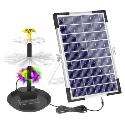 Produktbild von Solar Brunnen Pumpe mit LED 12 Stück, 9 Düsen, schwimmend, Garten Deko für Teich & Vogelbad, IP68 wasserdicht, dekoratives Wasserspiel