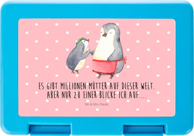 Produktbild von Mr. & Mrs. Panda Bentobox Pinguin mit Kind - Rot Pastell - Geschenk, Bento Box, Snackbox, Mama, Brotzeitbox, Muttertag, Vorbild, Vesperbox, Mutter, Familie, Lunchbox