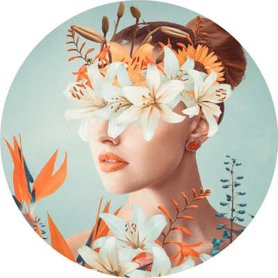 Produktbild von Sticker Kreis PORTRÄT Frau Pflanzen Blätter Blumen Natur Abstraktion Wanddekoration Aufkleber 100 cm x 100 cm
