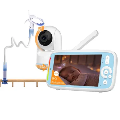 Obrázek produktu pro Dětská chůvička s kamerou 5" 720P IPS obrazovka PTZ 360° pohled 3×zoom Režim VOX dětská chůvička noční vidění sledování teploty ukolébavky s držákem