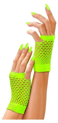 Produktbild von Kurze Fingerlose Neon Grüne Netzhandschuhe als 80s Kostümzubehör