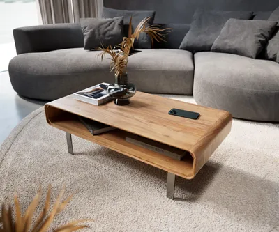 Produktbild von DELIFE Couchtisch Anaya 100x50 cm Akazie Natur 1 Fach L-Fuß Edelstahl