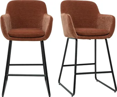 Produktbild von Miliboo - Barhocker rostbrauner Stoff mit Samteffekt H65cm (2er-Set) AMIKA