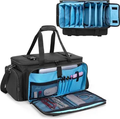 Zdjęcie produktu dla Unyqoos® Torba DJ – duża torba transportowa do sprzętu DJ, wyściełane dno, 9 przegródek z możliwością regulacji ścianek, przegroda na mikrofon, przegroda na laptopa do 14 cali, tylko torba