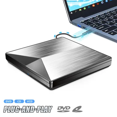 Produktbild von Externes CD DVD Laufwerk,USB 3.0 Ultra Slim tragbarer Player Brenner, DVD RW Steckplatz Typ, Kompatibel mit Laptop PC MacBook Windows ,Silber