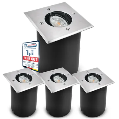 Zdjęcie produktu dla SSC-LUXon 4 sztuki JUAVI reflektory podłogowe wpuszczane kwadratowe IP67 dla 1x GU10 - reflektor podłogowy z możliwością ruchu (bez żarówki)