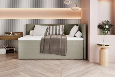 Produktbild von 99rooms Phönix Mini Plus Boxspringbett 100x200 cm Webstoff MALMO_NEW Beige Seitenteil rechts