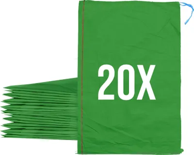 Produktbild von Bazko Leere Hochwasser Sandsäcke zum Befüllen 20 Stück | 50x80 cm | grün | PP Gewebesack | Gartensack mit Zugband