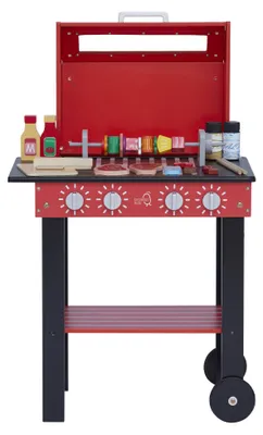 Produktbild von Teamson Kids Little Helper Backyard Draussen Drinnen BBQ Grill Spielset Spielzeug mit Interaktiven Funktionen & 25 Rollenspiel Zubehör, Rot TD-13544B