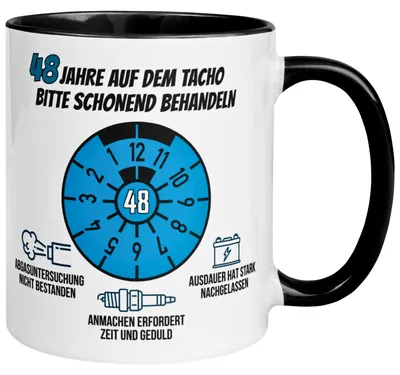 Produktbild von Tasse 48. Geburtstag Mann – „48 Jahre auf dem Tacho - Schonend Behandeln“ – Geschenk zum Geburtstag für Männer