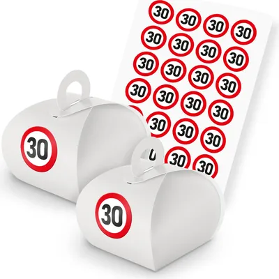 Produktbild von itenga SET Verkehrsschild 30 (104) 24x Geschenkschachtel Griff weiß + Sticker