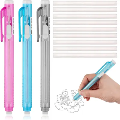 Produktbild von Radiergummi Stift, 3 einziehbare Gummipatronen, 9 Nachfüllgummis, präzise Korrektur, für Zeichnen