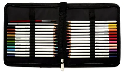 Produktbild von 26-teiliges Geschenkset zum Skizzieren, Illustieren, Zeichnen für Künstler mit 24 Aquarellstiften 1 Skizzenstift in HB und 1 Pinsel