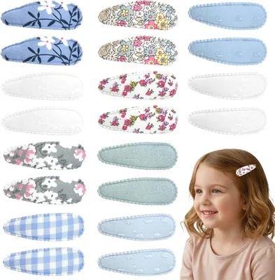 Imagen del producto de Juego de pinzas para el pelo, 20 unidades, con motivos de flores y lazos, en blanco y azul, para bebés y niños