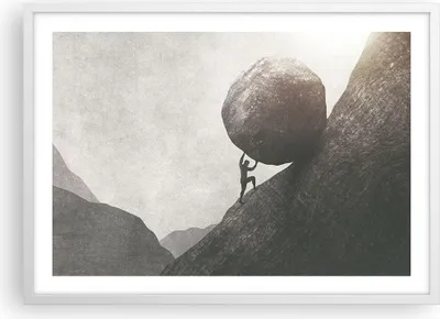 Produktbild von Gerahmtes Poster - Weißer Rahmen - Sisyphus Arbeit Stein - 70x50 cm - Wand Bild - Wanddeko - Wandbilder - Kunstposter - Wandposter - Bilderrahmen - Bilder - Kunstdruck - P2WAA70x50-5105