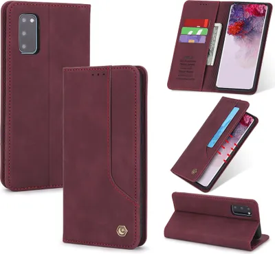 A collage of images showing a red phone case from different angles and with different features.