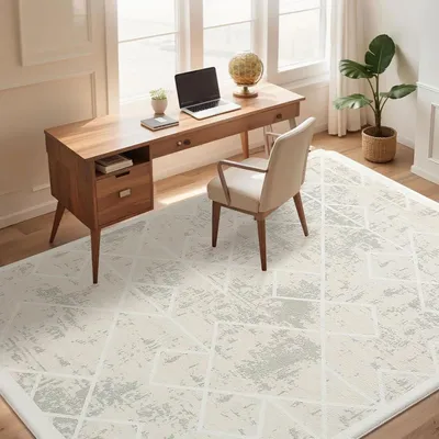 Immagine prodotto di Tappeto moderno a pelo corto, motivo geometrico astratto, color beige/avorio, dimensioni 120 x 160 cm