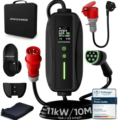 Image de Borne de recharge mobile 11 kW avec prise de type 1 et connecteur CEE, longueur de câble de 10 mètres, triphasée