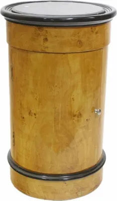 Produktbild von Casa Padrino Art Deco Barschrank Vogelaugenahorn Hellbraun / Schwarz Ø 45 x H. 75 cm - Art Deco Bar Möbel