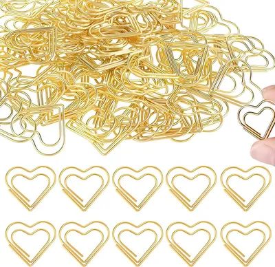 Imagen del producto de Clips para papel con forma de corazón, 50 unidades, de acero inoxidable chapado en oro, para documentos