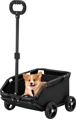 Produktbild von Haustierwagen faltbar, 360° drehbare Wagenstange mit Sicherheitsschnalle für kleine Hunde Schwarz