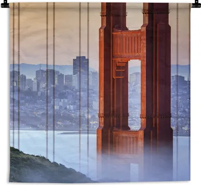 Produktbild von MuchoWow® Wandteppich Wandbehang Golden Gate Bridge und San Francisco im Hintergrund 90x90 cm Tapisserie Dekoration Wandtuch - Wandaufhänger