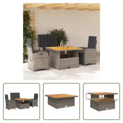 Produktbild von The Living Store 4-tlg. Garten-Essgruppe mit Kissen Grau Poly Rattan