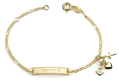 Produktbild von MATERIA by Matthias Wagner Kinderarmband mit Gravur gold - 925 Sterling Silber vergoldet mit Glaube Liebe Hoffnung 14-16cm personalisiert SA-133
