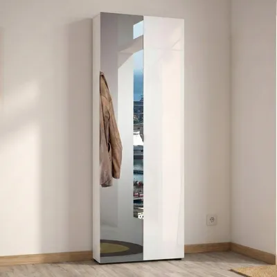 Image de Crisocolla - Armoire Multifonction 2 Portes, 70x200h cm Blanc Brillant, 11 Étagères