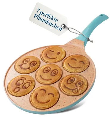 Produktbild von Joeji's Kitchen Pancake Crepe Pfanne mit 7 Mulden mit Smiley-Gesichtern - 26,5 c