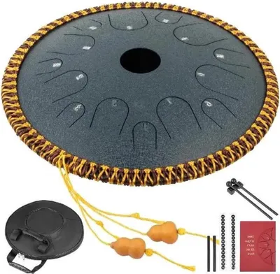 Produktbild von Happyment Handgefertigte Stahltong Drum – 36cm (14 Zoll) – 14 Töne – C-Moll – Handpfanne – Schlaginstrument – Marineblau