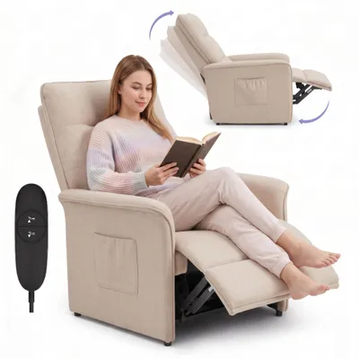 Image de Fauteuil de relaxation électrique FLEXISPOT avec fonction d'inclinaison de 105° à 155°, fauteuil TV réglable pour le salon, avec dossier et repose-pieds (beige), Image générée par une IA