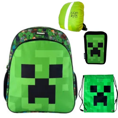 Produktbild von Schulranzen für Mädchen, 4er-Set - Schul-Rucksack für Kinder mit Federmäppchen - Schuhbeutel und Regenschutz - Pixel Game Motiv