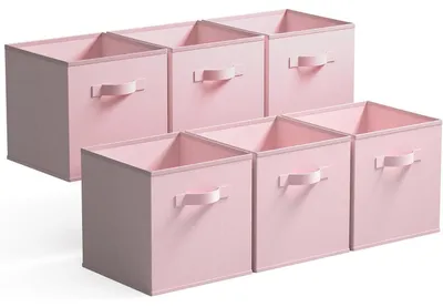 Image de Boîtes de rangement en tissu, lot de 6, couleur rose, dimensions 26,7 x 26,7 x 28 cm, avec poignées, pliables