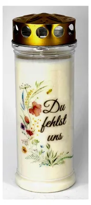 Produktbild von Grabkerze mit 7 Tagen Brenndauer, schöne Grablichter mit Motiv, Grabkerzen mit Deckel, wetterfester Grabschmuck, Trauerkerzen mit Spruch, Friedhofskerzen